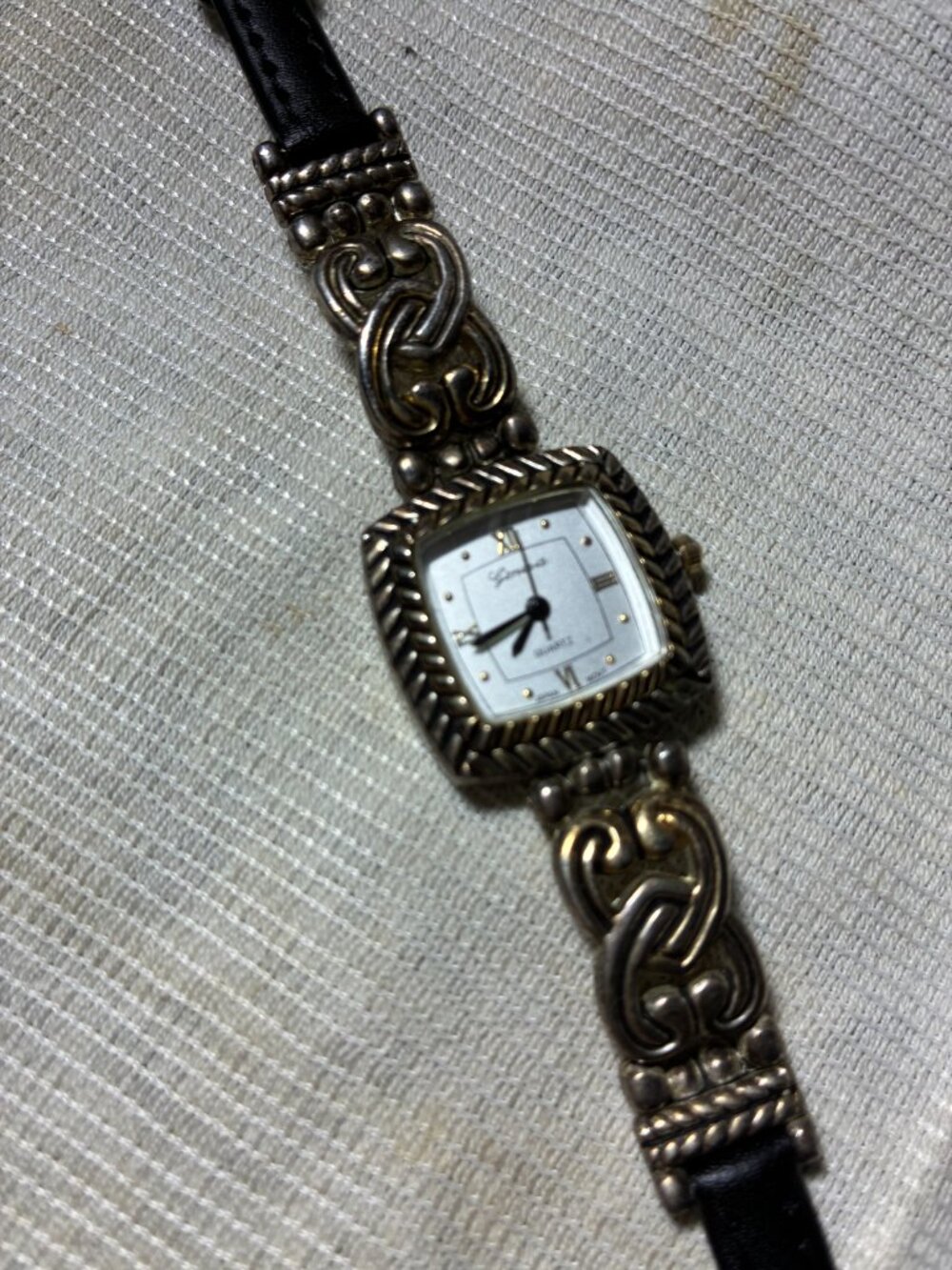 Woman's Geneva Leather and Stainless Steel Watch